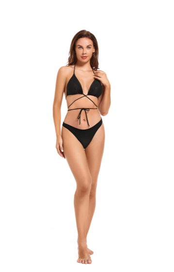 Tan through bikini String Bikini Set Black