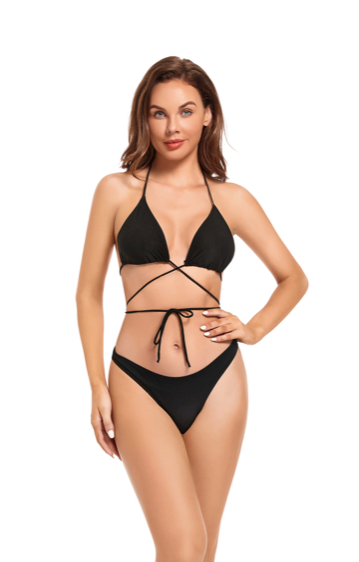 Tan through bikini String Bikini Set Black